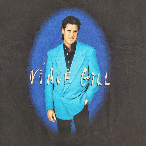Vintage 90s Vince-Gill Shirt Womens L/XL 19x23 Black - Picture 8 of 13